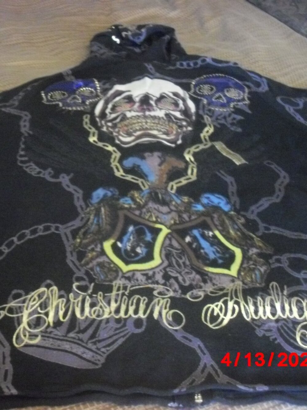 ED HARDY HOODIE,  Dramatic and Whimsical! Men's Medium, Rhinestones Everywhere!! - Picture 2 of 14